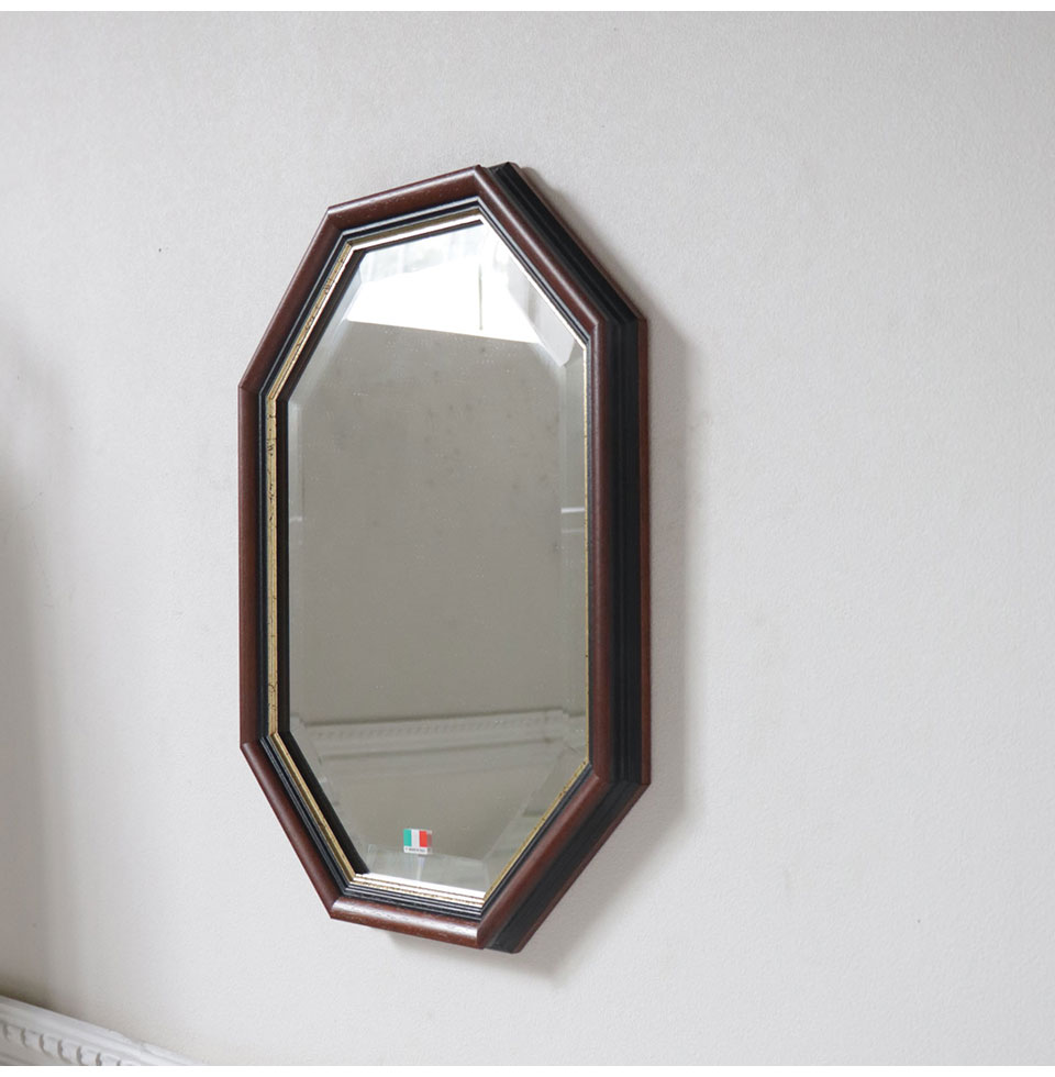 イタリア製 八角形 ウォールミラー(壁掛け鏡) ウッド ゴールドライン