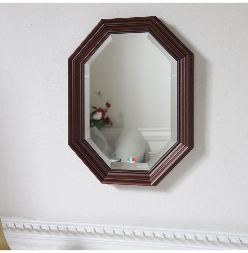 イタリア製 八角形 ウォールミラー(壁掛け鏡) ウッド 38×48cm 