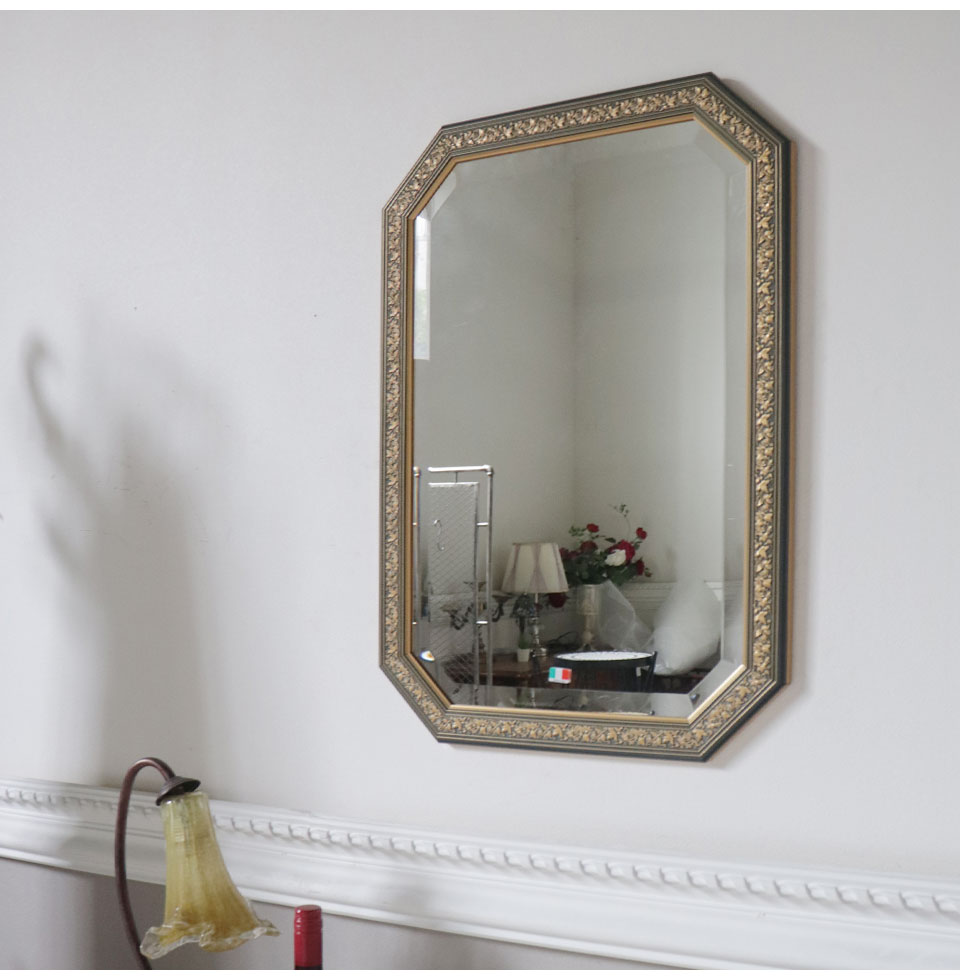 イタリア製 ウォールミラー(壁掛け鏡) ネイビーリーフ 48×68cm 