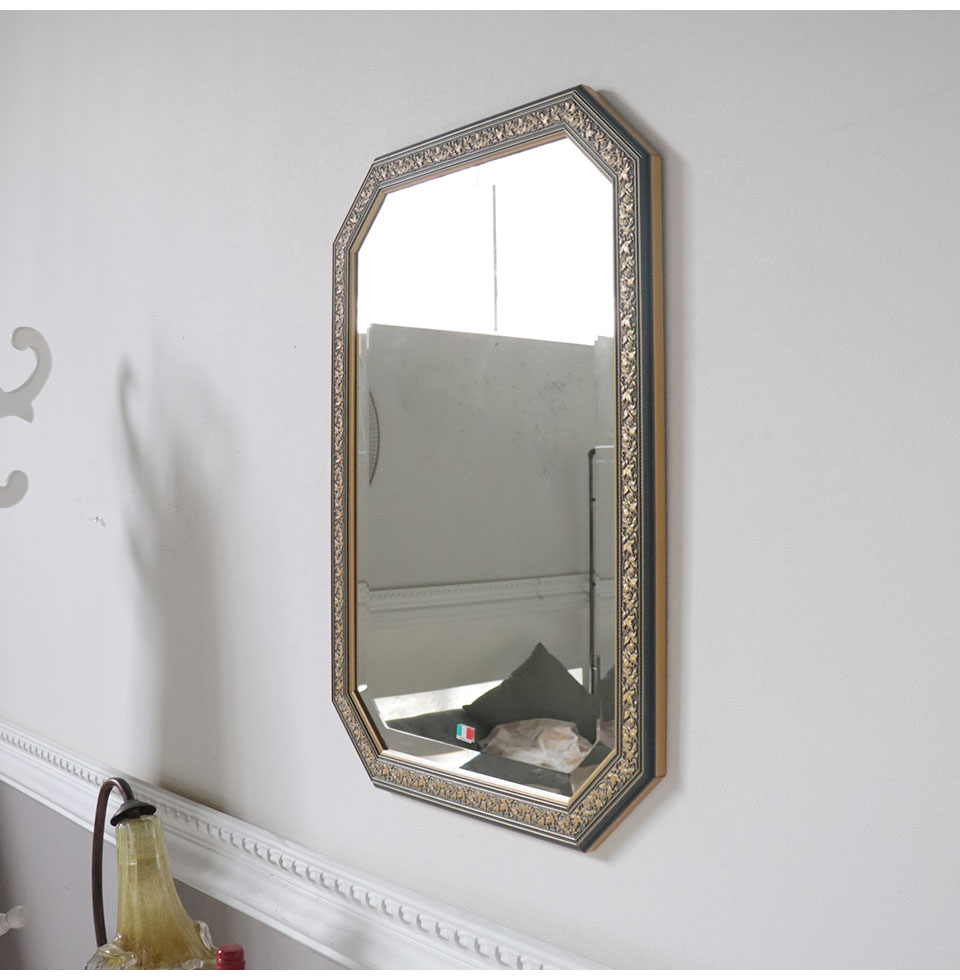 イタリア製 ウォールミラー(壁掛け鏡) ネイビーリーフ 48×68cm 