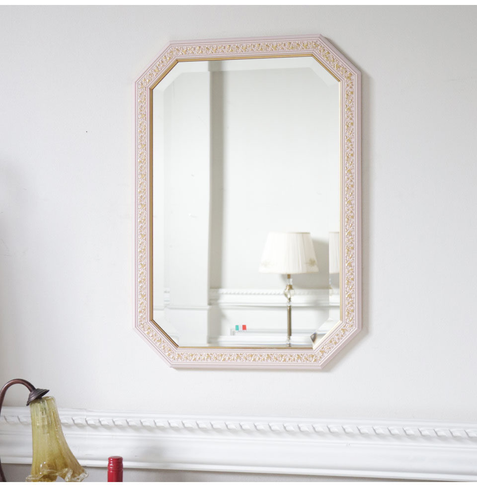 イタリア製 ウォールミラー(壁掛け鏡) ピンクリーフ 48×68cm｜おしゃれ 