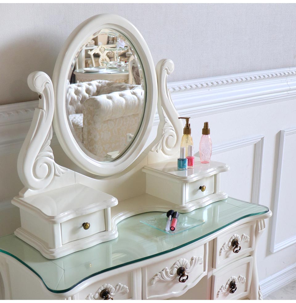 一面鏡ドレッサーセット(スツール付き) ホワイト｜高級マホガニー家具 