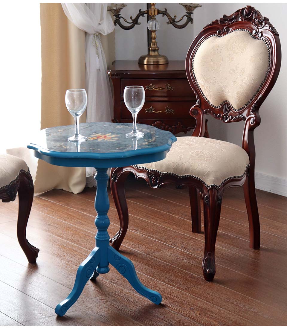 ティーテーブル イタリア ブルー 象嵌 カフェテーブル-