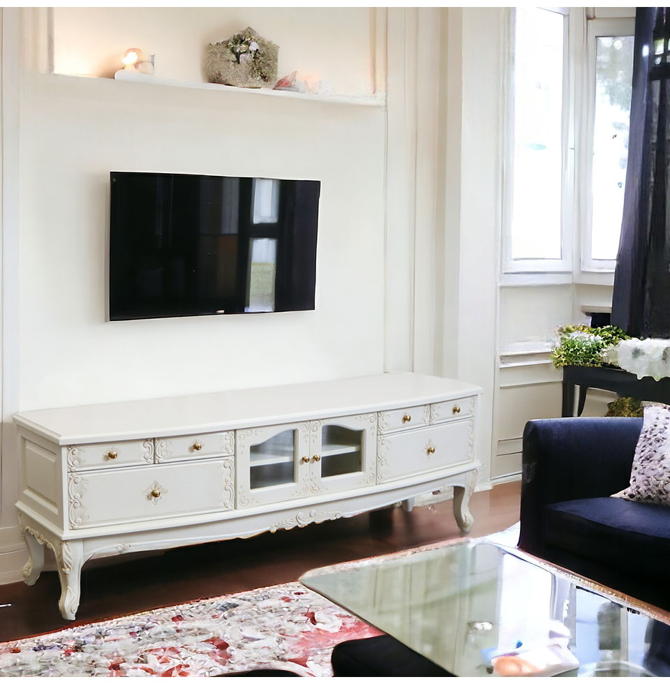 テレビボード 1600 アンティークホワイト｜白家具 ホワイト家具